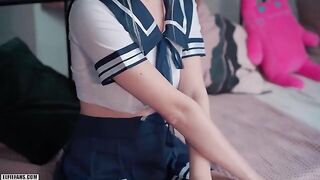Young and beautiful schoolgirl got a creampie and facial