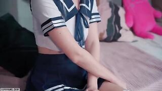 Young and beautiful schoolgirl got a creampie and facial