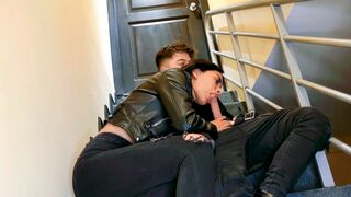 A hot couple gets down and dirty on the stairs of their place