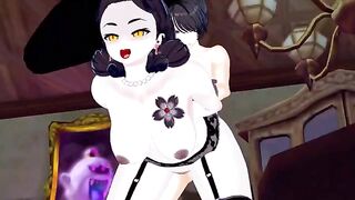Lady Dimitrescu fucked doggystyle, hand job cum on face in anime style