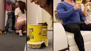 The delivery guy came and the wife received his cum in her coffee