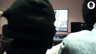 Slobbering blowjob with a guy in a balaclava mask