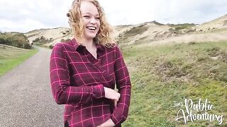 A curvy girl has sex with her dildo on the public beach