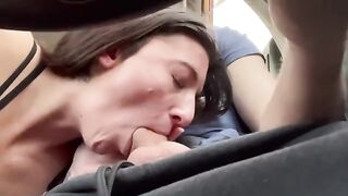 A couple enjoys a road head during a real road trip