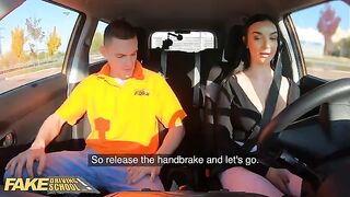 A hot student is being fucked by a fake driving school instructor in the car