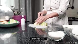 Luxury Girl gets American Pie in the kitchen, showcasing her stunning 36D curves and intense close-up action that has made her a fan favorite in steamy homemade scenes