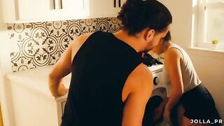 A husband rewarded his housewife wife with passionate sex for doing the laundry
