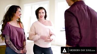 Casey Calvert and Arabelle Raphael share a cock in an FFM threesome