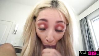 Cock-shaped toy in the mouth of a step-sister