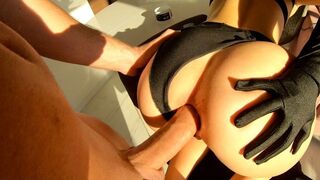 A sexy girl in black lingerie begs for a hard ass fuck with her gorgeous ass