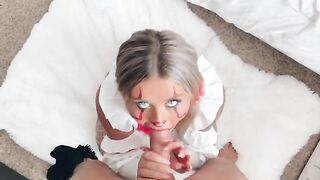 Littlebuffbabe gets crazy before the Halloween Party, sucking cock hard