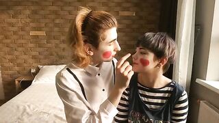 Hot mime show with a passionate and romantic twist, featuring intense pussy licking and kissing