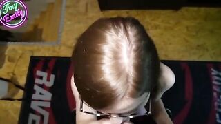 Pervert student gets her glasses full of cum after deep blowjob
