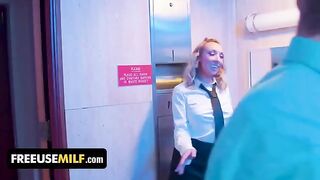 Bathroom attendant girl gives extra service to the guests