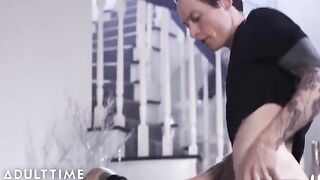 Tattoed goth girl Charlotte Sartre gets her asshole gapped and filled with cum