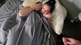 I peed on two girls in bed, then they wet their panties and made out