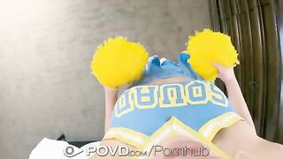 The blowjob with a beautiful cheerleader in POV, ending with a cumshot