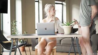 Eva Elfie seduced her teacher with a tight pussy in zoom class