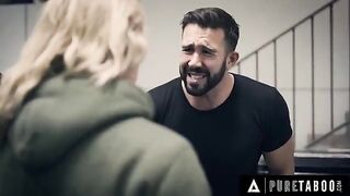 Homeless teen stalks a family man who showed his kindness and wants his cock in her pussy