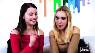Two cute girls share a big dick in an intense threesome