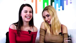 Two cute girls share a big dick in an intense threesome