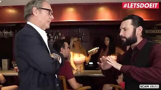 Two voluptuous women getting fucked by their pervert boss in a steamy scene