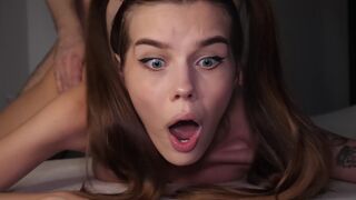 Skinny teen gets her asshole gapped by a massive cock in intense anal sex