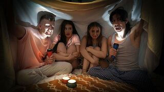 Naughty boys scared and fucked Penelope Kay and Aubrey Valentine in a steamy tale