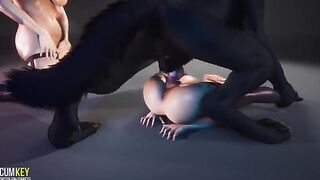 Girls seduced a werewolf to fuck with them hard