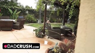 Fit brunette lets her stepdad finger and fuck her by the pool