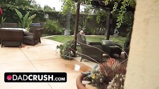 Fit brunette lets her stepdad finger and fuck her by the pool