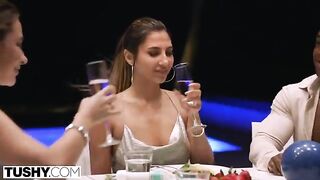 Two cute girls in intense anal threesome action with a handsome guy, featuring stunning Liya Silver