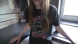 A man fucked his neighbor's beautiful daughter in the kitchen