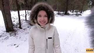 I like sex in the quick outdoors even in the winter - Cum on my pretty face POV