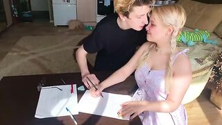 A shy student could not resist the tutor and took his dick in her mouth