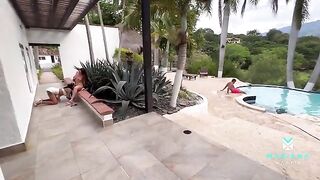 Girl fucked by her stepbrother and his girlfriend in the pool