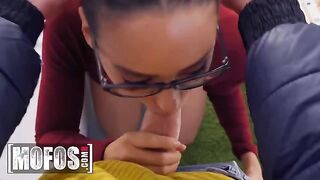 Andreina DeLuxe smokes and studies with Jordi for money in a steamy MOFOS scene