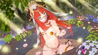 A beautiful girl is having fun with Nilou in a sensual Genshin scene