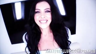 Theodora Day, sexy brunette with striking blue eyes, skillfully handles and rides with passion