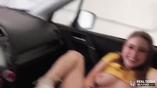 Public pussy fuck for a gorgeous teen with a hairy muff