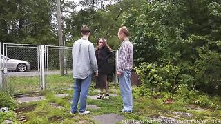 Hard fucking in the village with a slobbering blowjob and deep pounding action