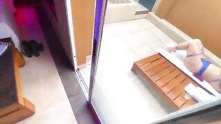 The employee fucked a red-haired girl in the bikini in public