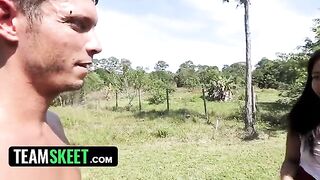 Ebony chick Adrian Maya got fucked by a worker in the garden