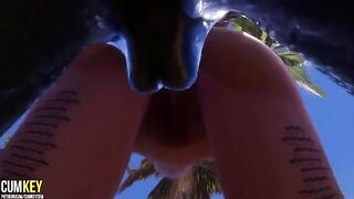 Two sexy girls getting fucked by a big cock monster in 3D porn