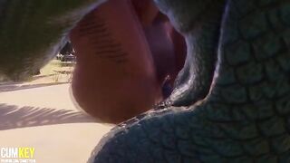 Two sexy girls getting fucked by a big cock monster in 3D porn