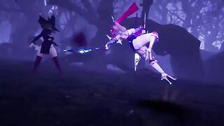 Foot-worshiping hero served by the giant witch in a thrilling 3D world