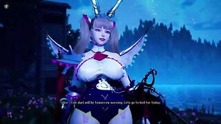 Foot-worshiping hero served by the giant witch in a thrilling 3D world