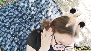 A pretty baby got a lot of sperm on her face and hair after sex