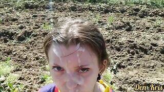 A pretty baby got a lot of sperm on her face and hair after sex