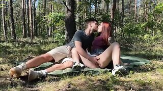 The couple has a passionate and romantic sex on a picnic in the park